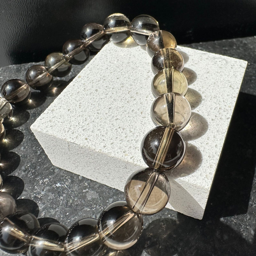 custom 10mm smoky quartz crystal bracelet, handmade for intentional vibrations