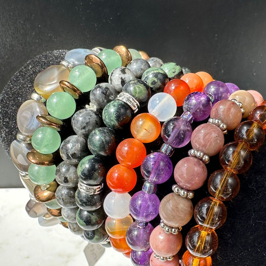 custom 8mm crystal bracelets and assorted selection of all natural crystals handmade
