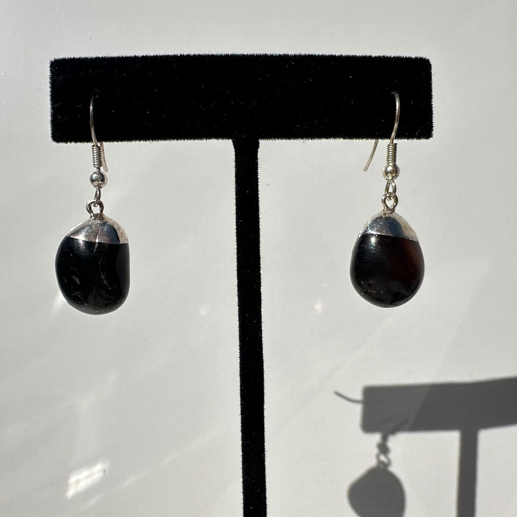 Black Obsidian Crystal Earring Jewelry from Brazil