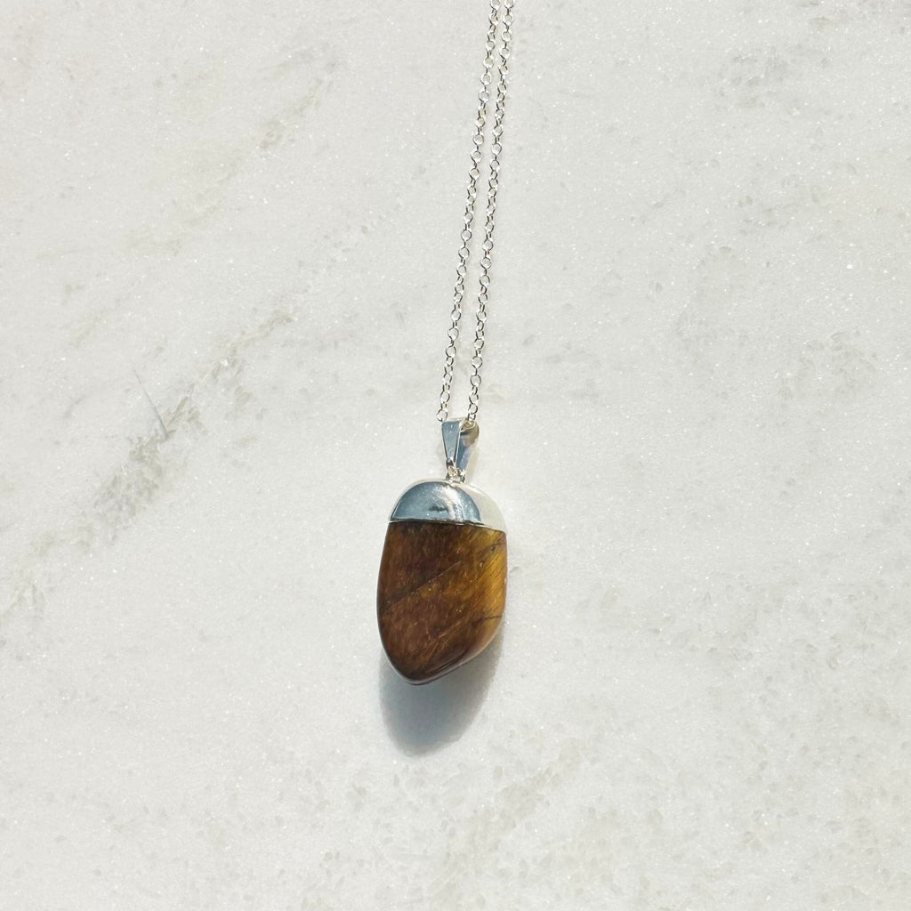 Tigers Eye Pendant on silver plated necklace, Brazilian Crystal