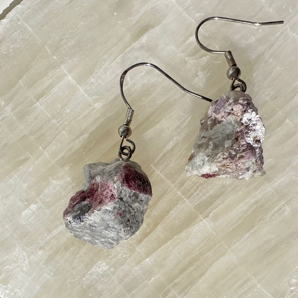 Raw Pink Tourmaline Earring