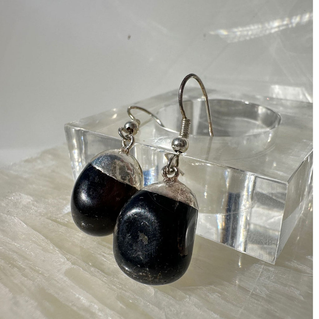 Crystal Black Obsidian Earrings from Brazil