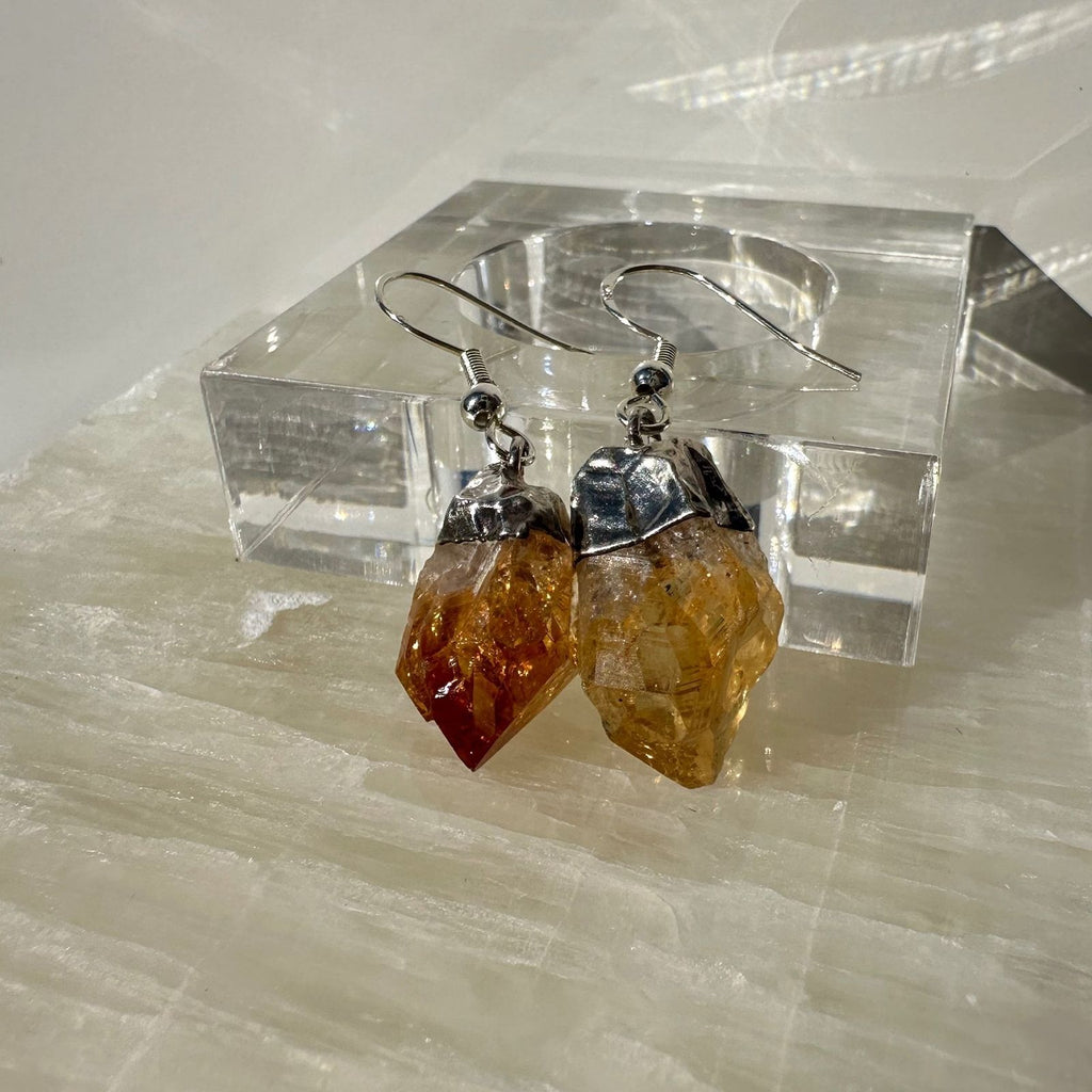 Raw, Heat Treated Citrine Crystal Earrings from Brazil