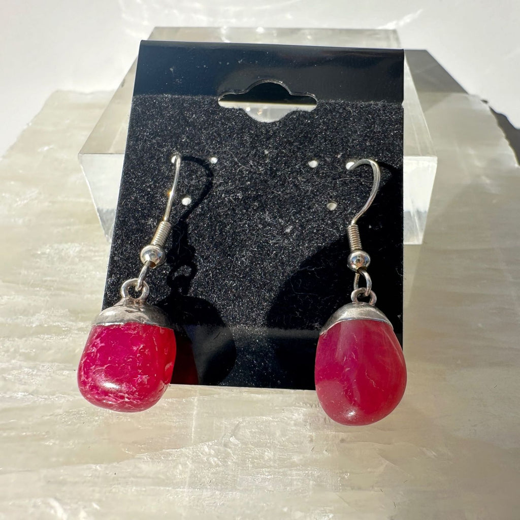 Dyed Pink Agate Earrings from Brazil