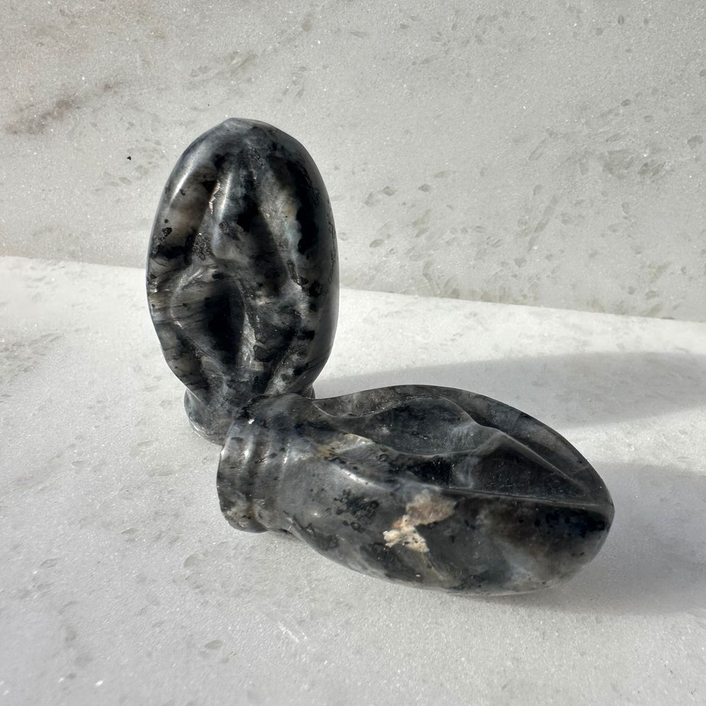 Labradorite crystal portal to paradise carving, aka crystal vulva or yoni carving