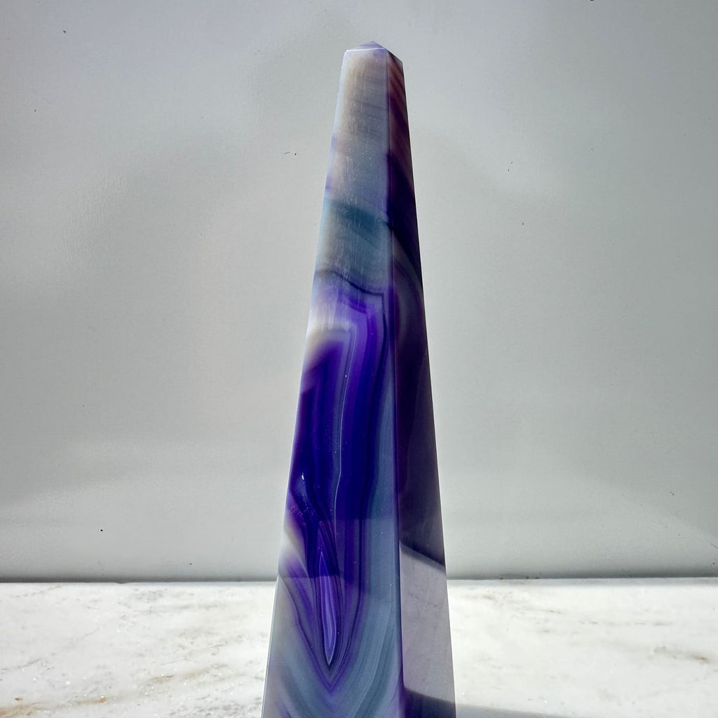 Dyed Purple Agate Obelisk from Brazil
