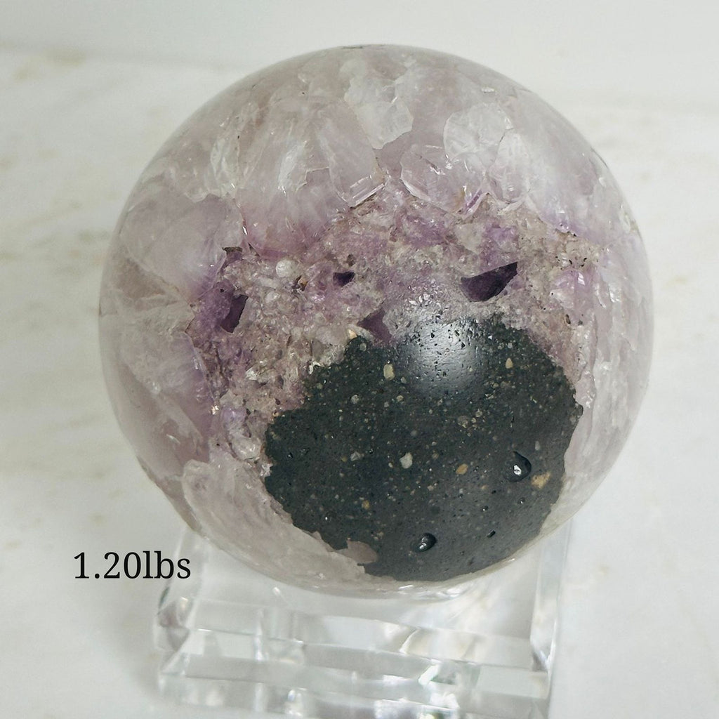 amethyst cluster sphere with clear quartz and agate