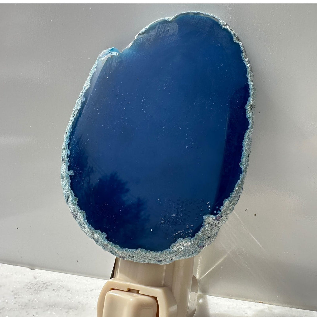 Dyed blue agate night light from Brazil, handmade night light