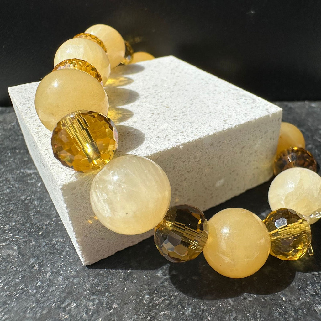10mm agate and 8mm faceted citrine crystal bracelet handmade with all natural crystals from around the world