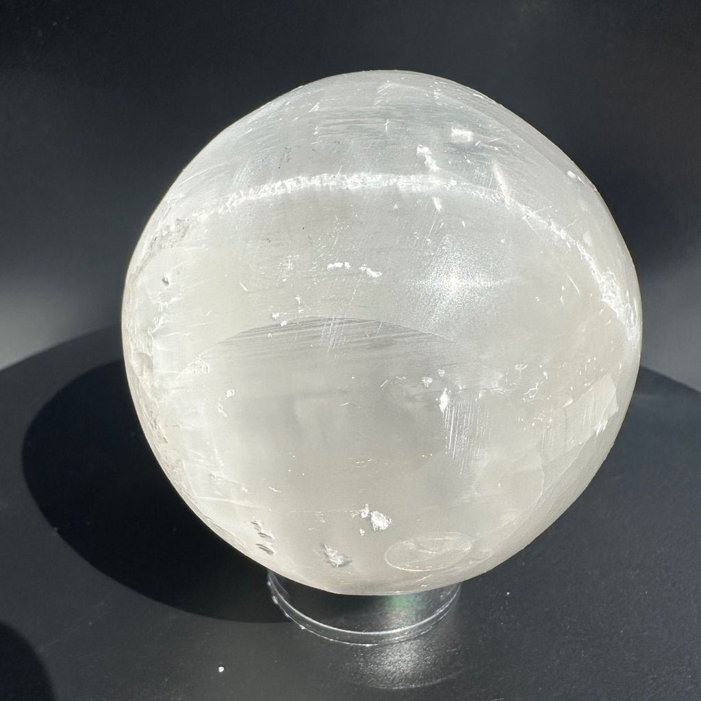 Polished Selenite Sphere on a stand