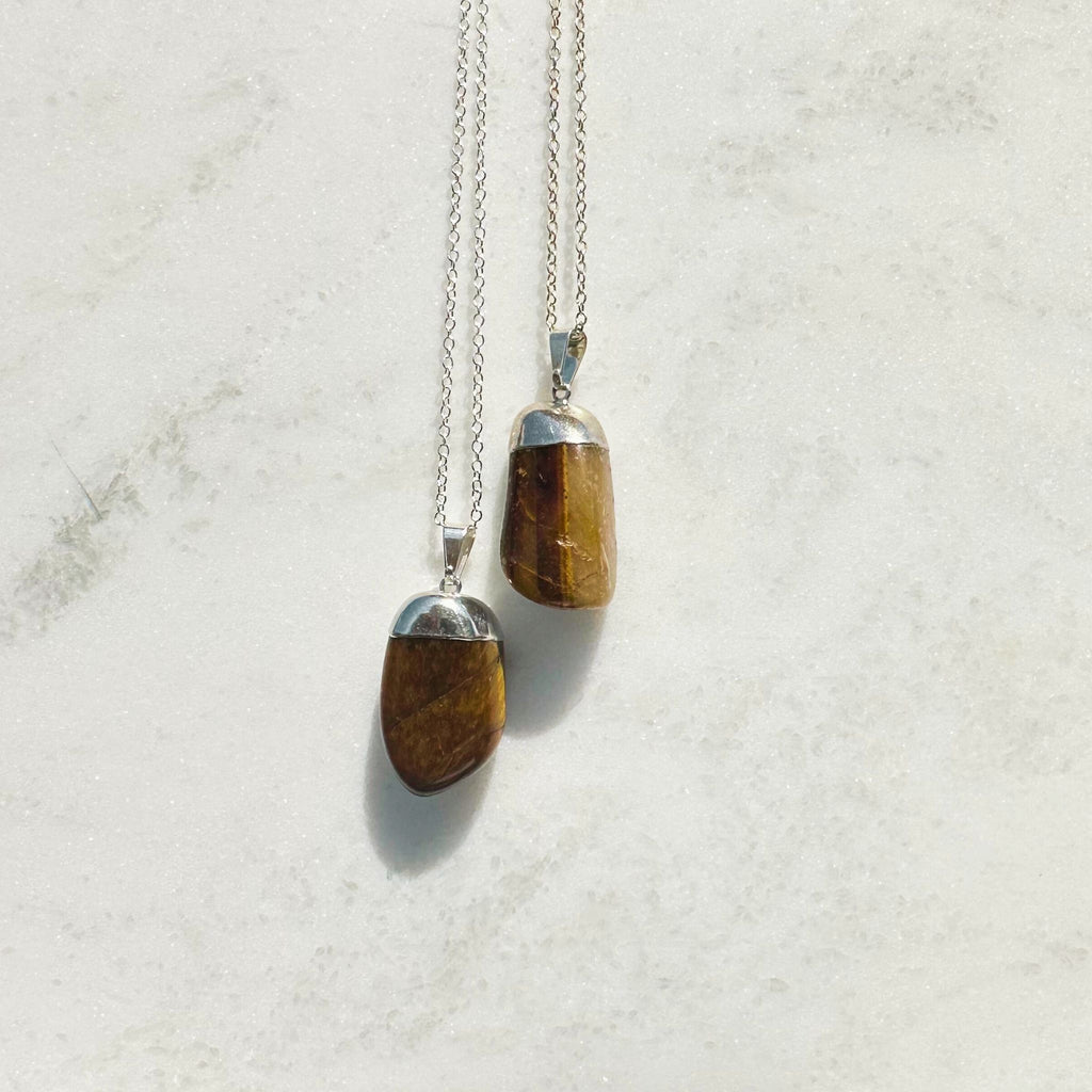 Tigers Eye, Brazilian Crystal, on a silver plated necklace, crystal jewelry