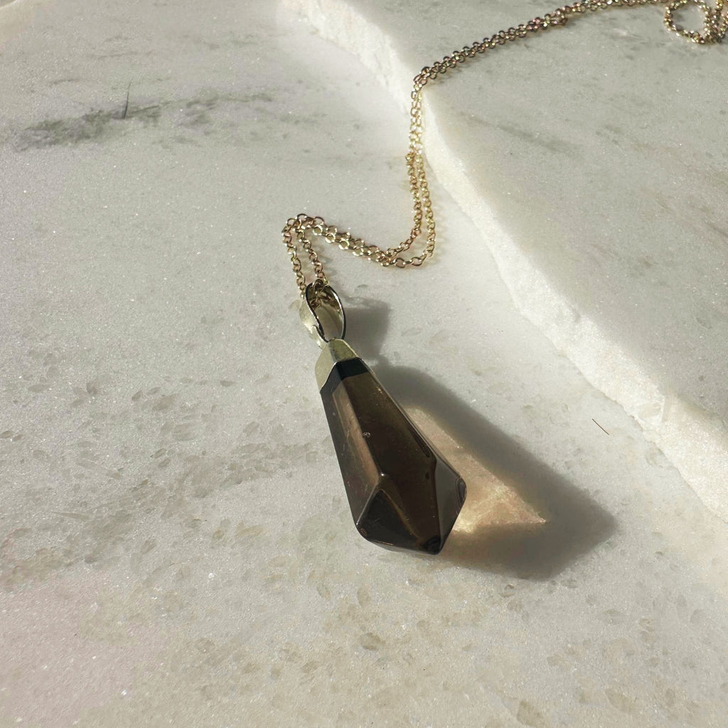 Smoky Quartz Point Necklace on a Silver Plated Chain
