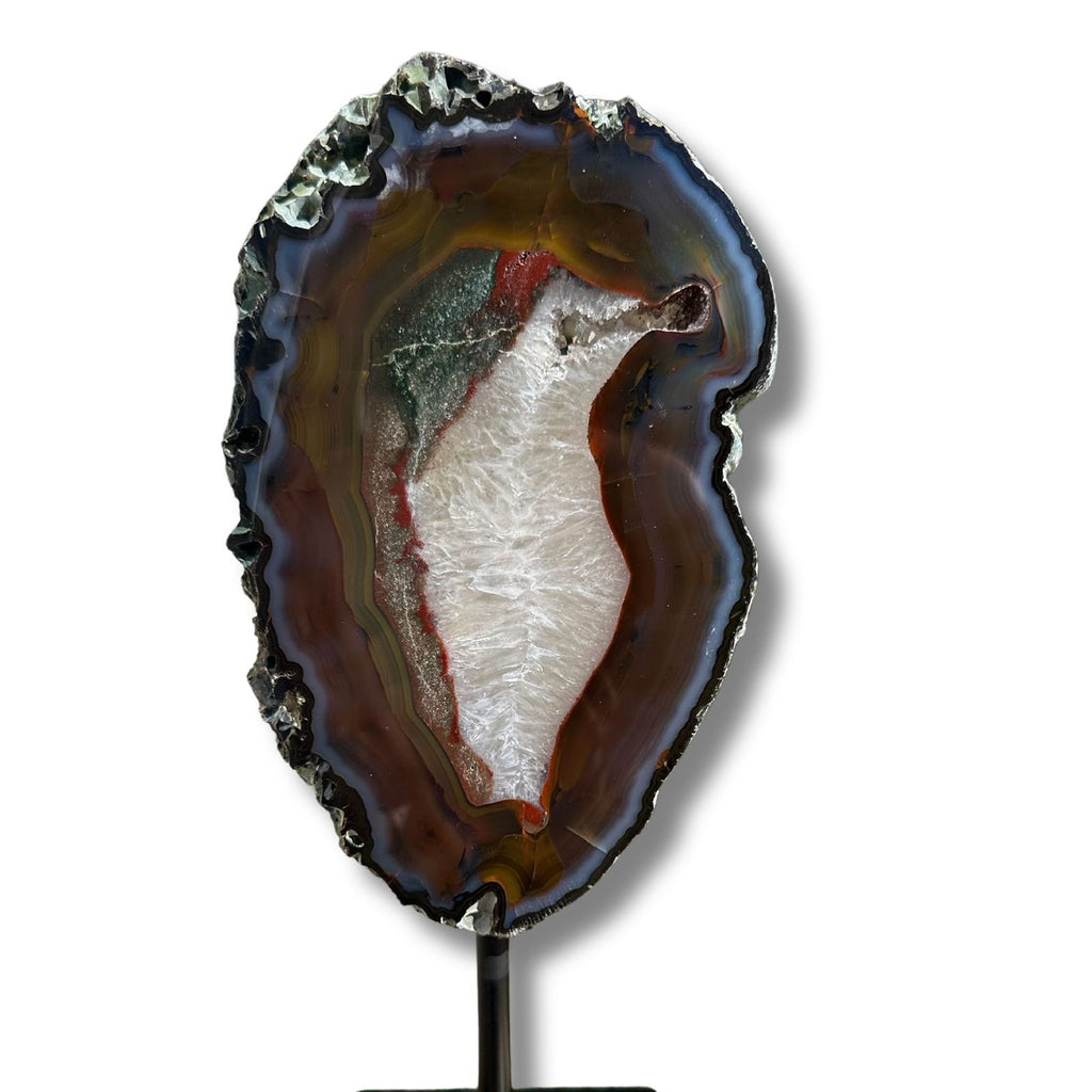 Banded Agate slice from Brazil on a stand perfect for crystal home decor display