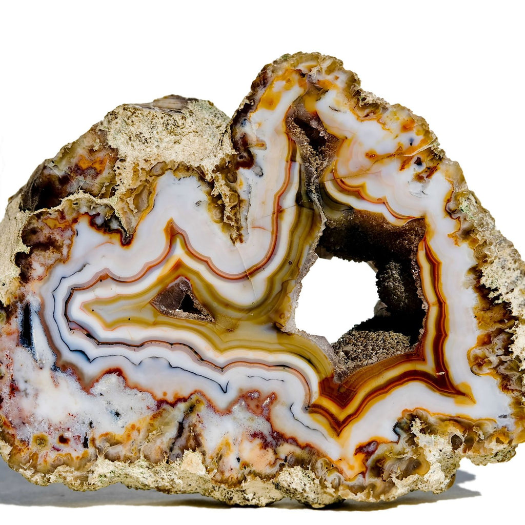 unique, one of a kind, agate slice, featuring crystals from around the world.