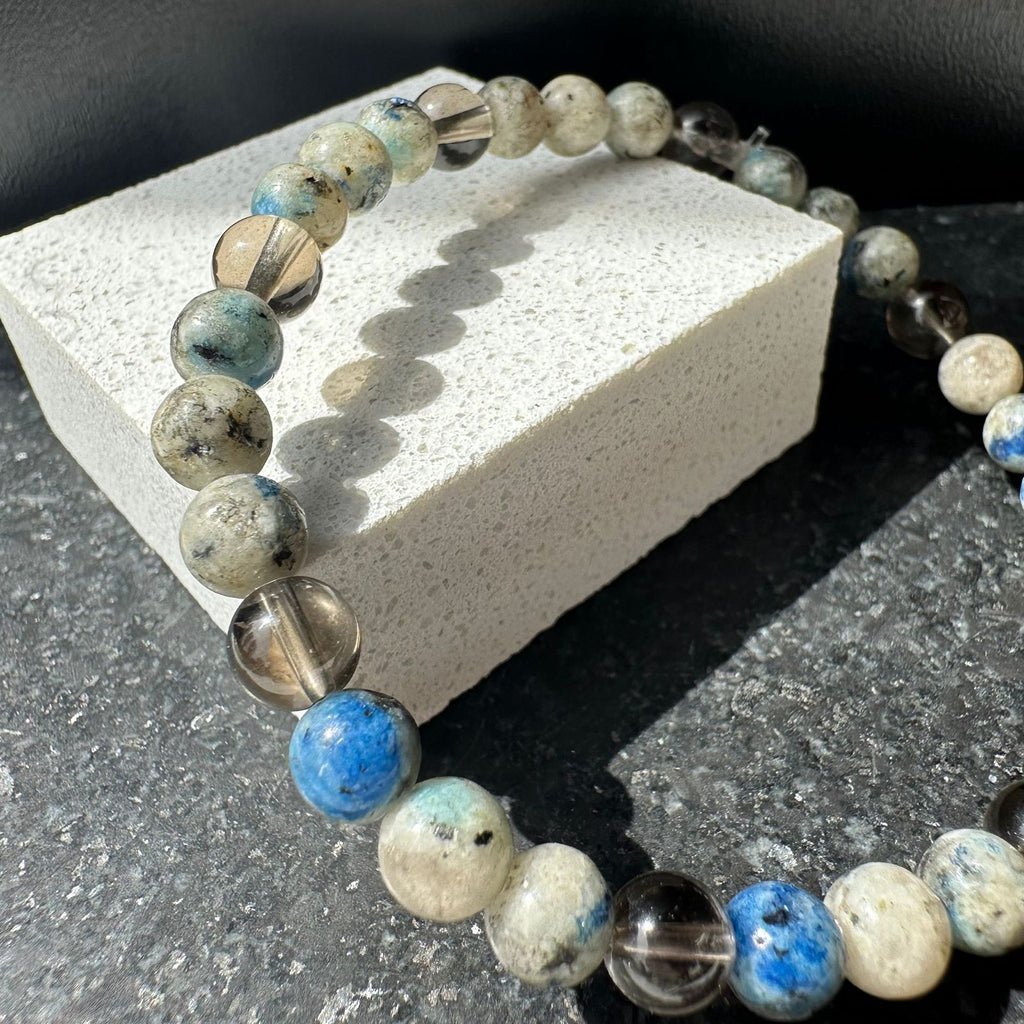 6mm K2 bracelet with smoky quartz crystals, handmade for intentional energetic vibrations