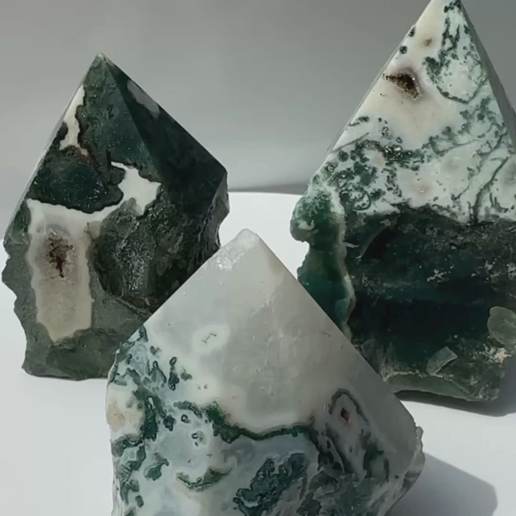 Tree Agate Points on a rotating display
