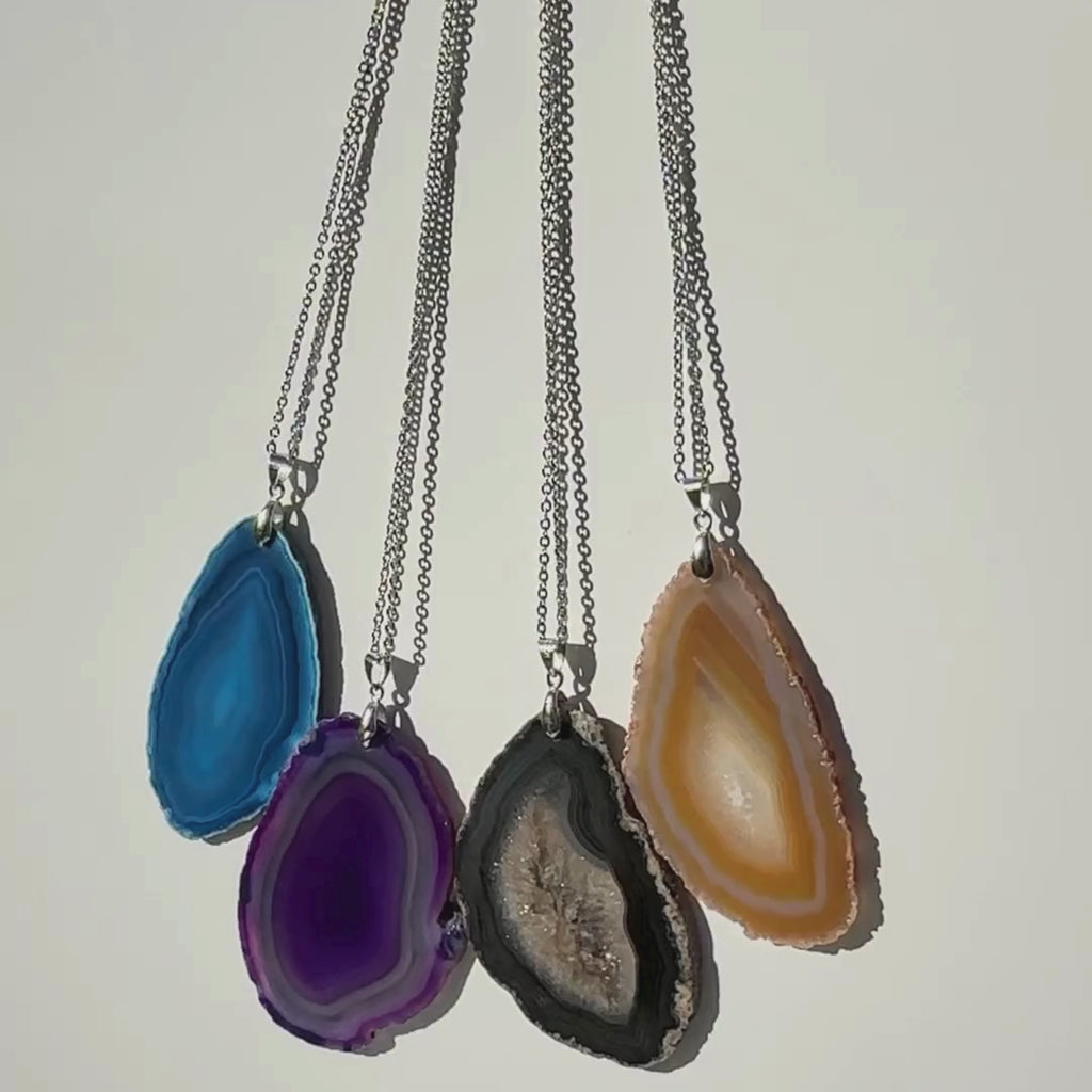 AGATE NECKLACES, DYED AND NATURAL BRAZILIAN AGATE SLICES
