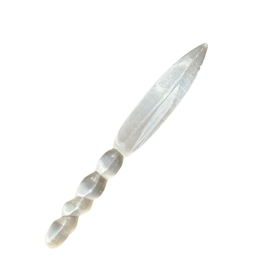 Selenite crystal sword pictured in full length
