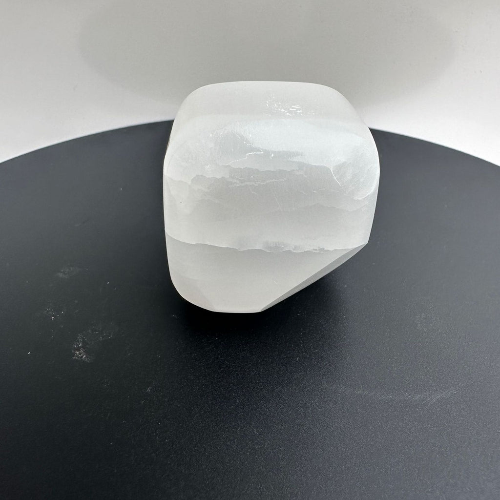 Selenite Cube on its side, polished cube carving